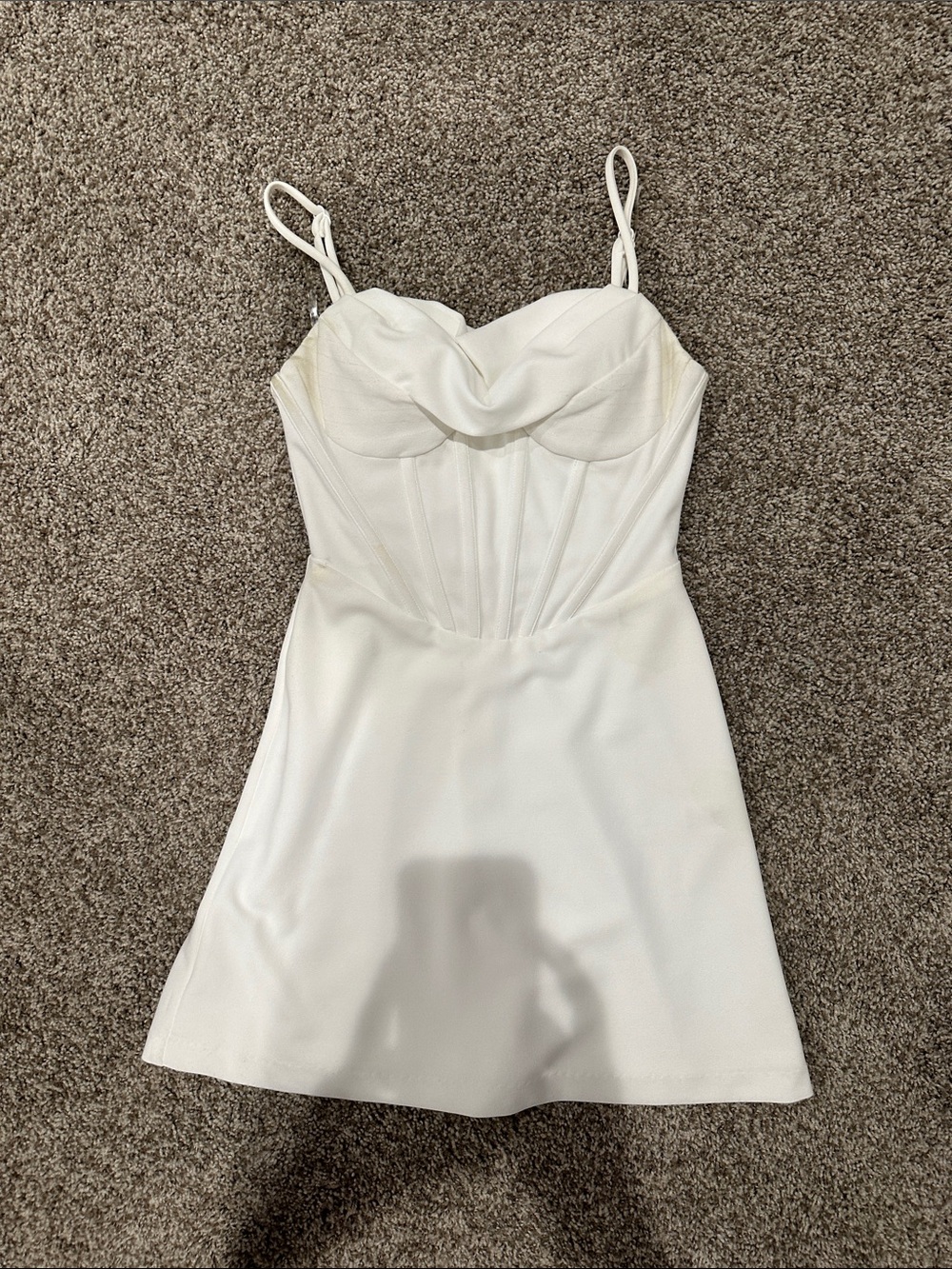 White Spaghetti-Strap Mini Dress with Corset Detail